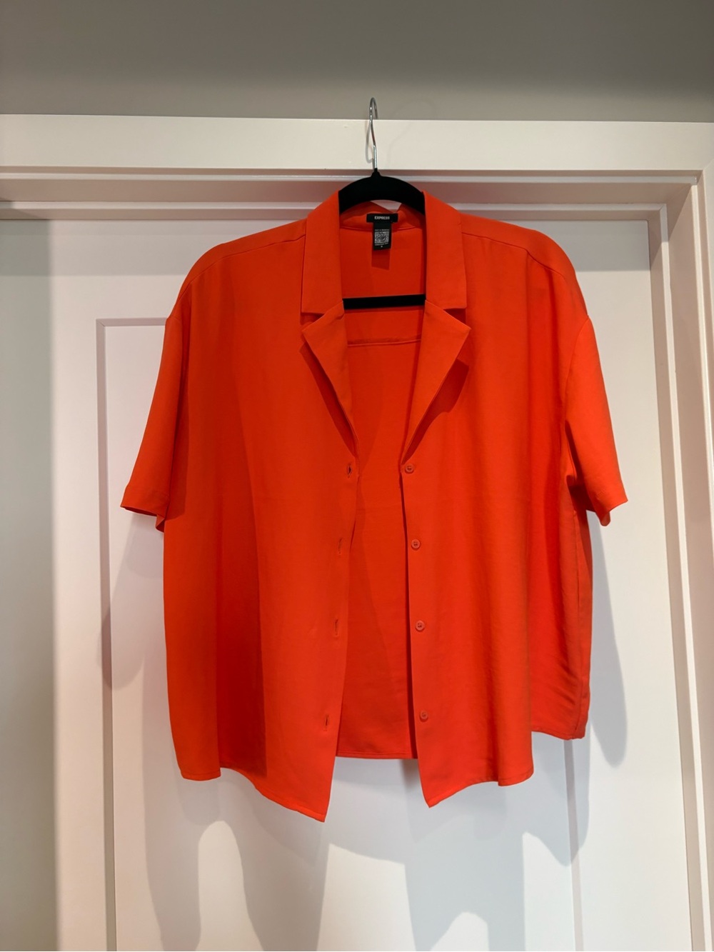 Express Women's Short-Sleeve Button Down Shirt - Bright Orange